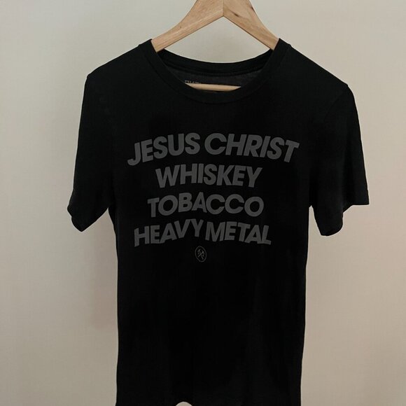 Anti Modern Brand Jesus Christ, Whiskey, Tobacco, Heavy Metal Black Mens T-shirt - Picture 2 of 4